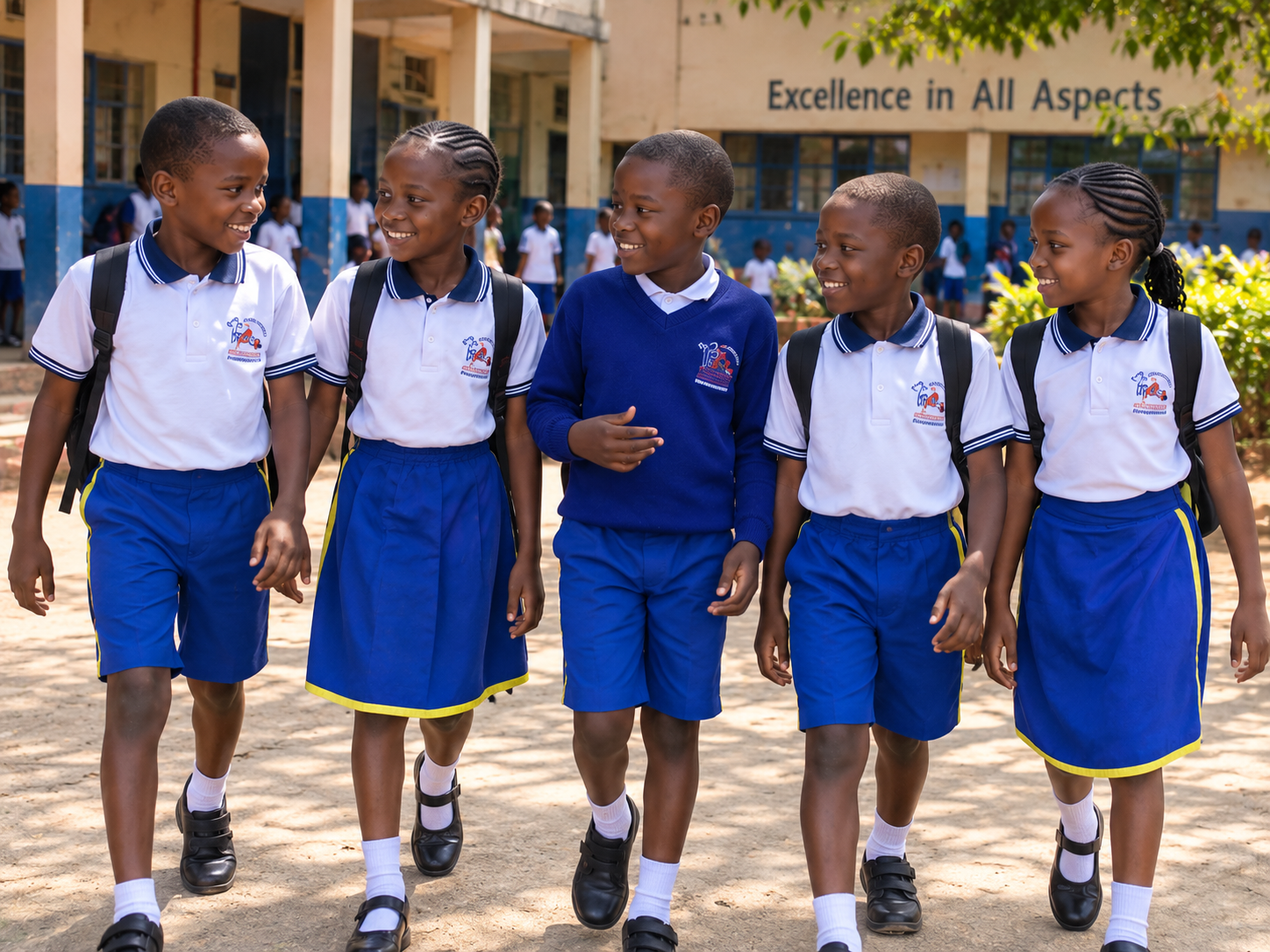 Primary School students walking together on campus